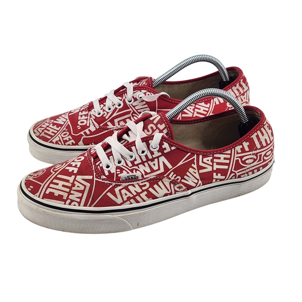 Vans Era Logo Print Red White Mens 11 Canvas Skate Shoes Low Top Sneakers